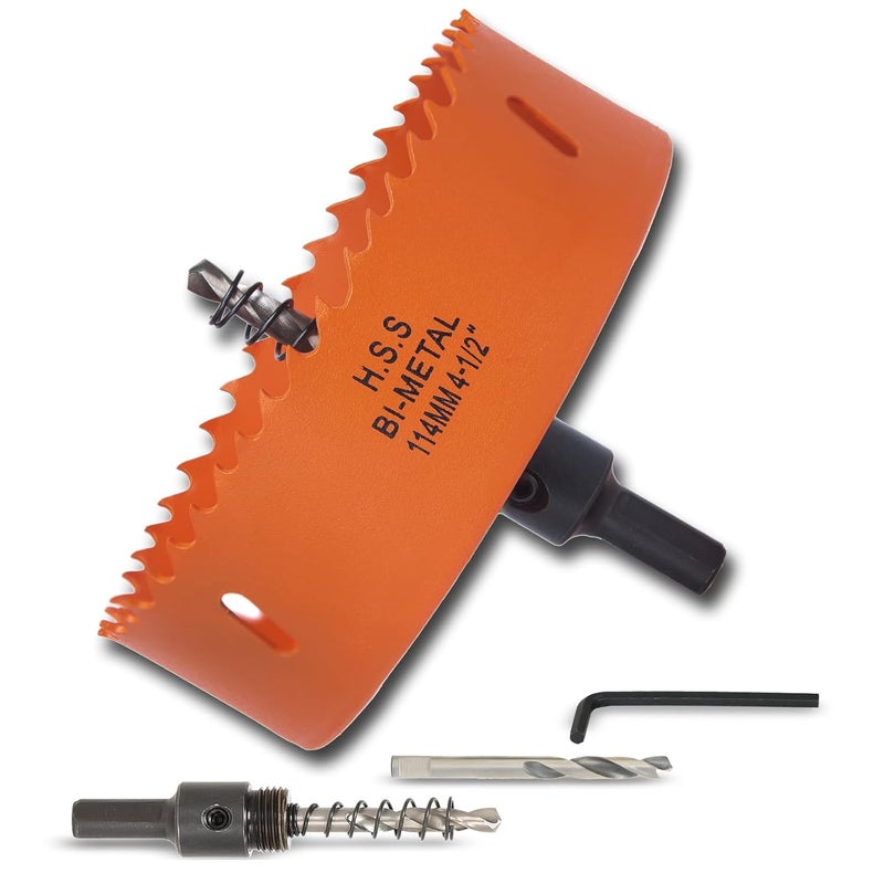 VIKITON 4.5 inch Hole Saw with Arbor for Metal Wood Plastic, 4-1/2 in Bimetal Hole Cutter for Different Project with Smooth and Flat Drilling Edge, Fast Chip Removal - Image 1